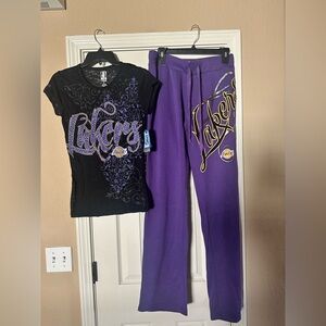Set/2 pieces Lakers NBA 4 Her two pieces  tshirt & sweatpants. Bling!